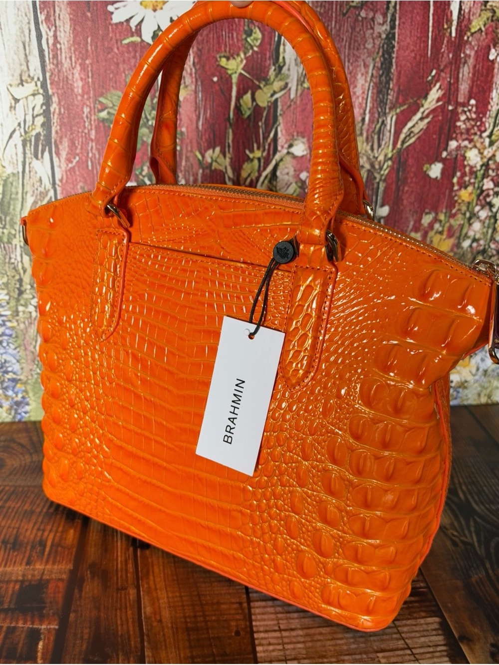 HARD TO FIND IN BRAHMIN DUXBURY MANGO ORANGE NWT FIRM $ - Picture 5 of 16